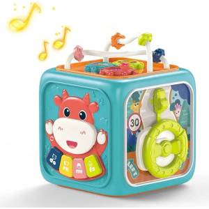 Raya Toys Бебешка играчка 6 в 1 Raya Toys - Мултифункционално кубче с музика и светлини, мента (503123104)