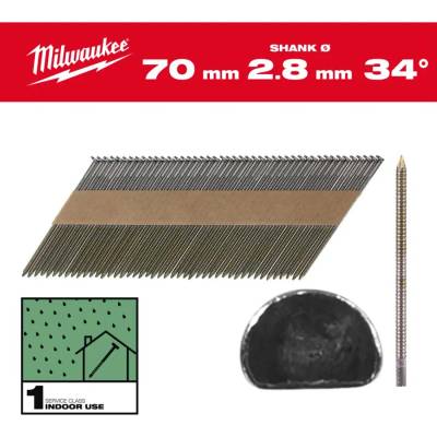 Milwaukee 4932492601 Páskované rámové hřebíky s D-hlavou 34°, 70 mm RS/B/SC1 (2 200 ks)