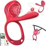 SuperLove Rose Wearable Dual Stimulation Vibrator & Penis Ring with Remote & App Red