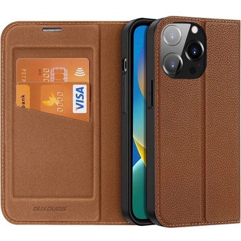 Dux Ducis Skin X2 Case - кожен калъф с поставка и отделение за кр. карти за iPhone 14 Pro (кафяв)