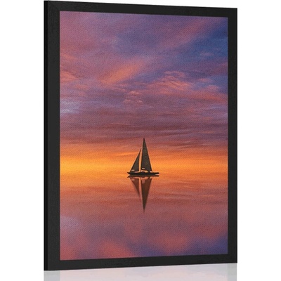 Plakát opuštěná loďka na moři - 20x30 silver