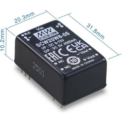 Mean Well SCW20W8-03 Měnič DC/DC modulový 20W 3V