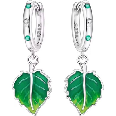 GRACE Silver Jewellery Stříbrné visací náušnice Zelený list E-OTE4242/382 Zelená