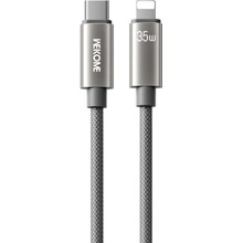 Wekome WDC-65 opletaný nabíjací a dátový USB-C na Lightning 1,2m sivý