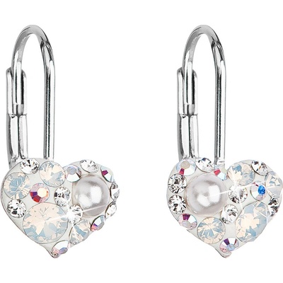 Pavona Stříbrné náušnice visací s krystaly Swarovski bílé srdce 31125.9