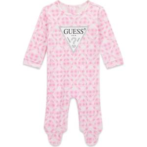 Guess Розов ромпър за новородено момиче с детайли и сребристо лого Guess