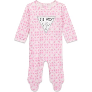 Guess Розов ромпър за новородено момиче с детайли и сребристо лого Guess