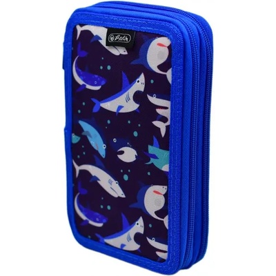 Herlitz Ученически несесер празен, двоен, 2 ципа, Sharks - Herlitz