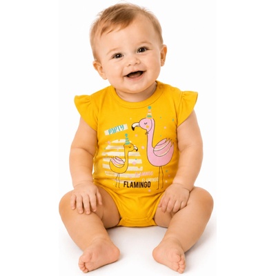 Baby Nellys Bavlnené dojčenské body kr. rukáv Flamingo horčicove