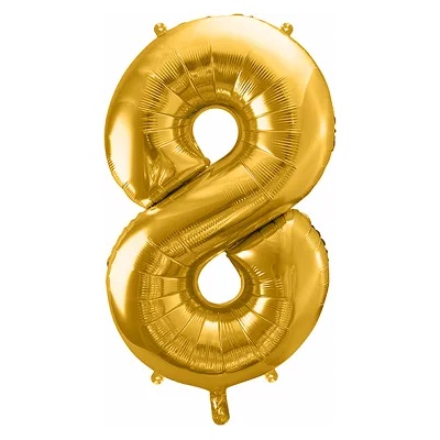 PartyDeco Балон от фолио - число 8 златен 86 см