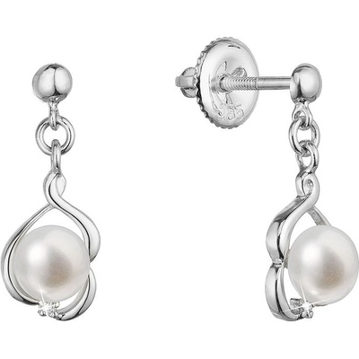 Pavona zlaté 14 karátové náušnice visací bílé zlato s říční perlou a brilianty 81PB00057