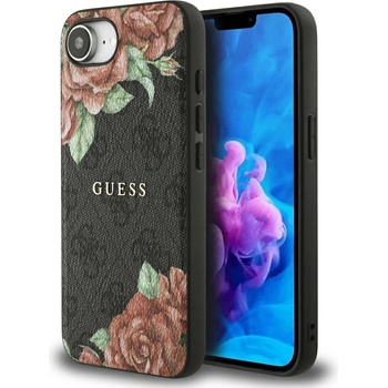 GUESS Калъф Guess 4G Flowers Print MagSafe за iPhone 16e - черен