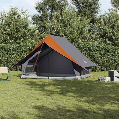 vidaXL Семейна палатка с покрив Сив и оранжев 256 x 256 x 185 см (4100678)