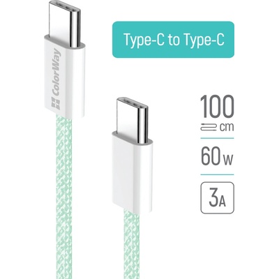 ColorWay CW-CBPDCC061-G Type-C - Type-C (braided cotton) PD Fast Charging 60W 3.0А 1m zelený