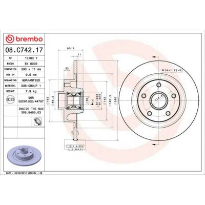Brzdový kotúč BREMBO PRIME LINE - With Bearing Kit 08.C742.17