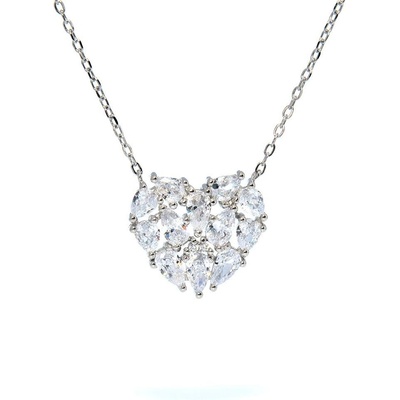 Rafity Stříbrný řetízek s pevnou ozdobou srdce se zirkony N0047-05