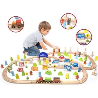 Classic World Skvelý drevený klasický svetový vlakový set 110 ks CW4164