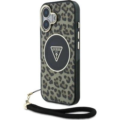 GUESS Калъф Guess HC IML Leopard Triangle Cord Strap MagSafe iPhone 16 Case - кафяв (3666339432614)