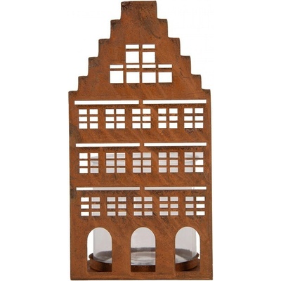 Rezavá dekorace svícen Domek L - 12*12*24 cm - Clayre & Eef