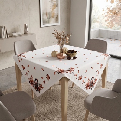 Forbyt Obrus celoročný Jeseň a vtáčiky biely 85x85 cm