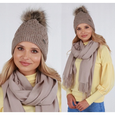 Fashionweek dámská zimní čepice s bambulí Jenot ZIZI-P15 mocca