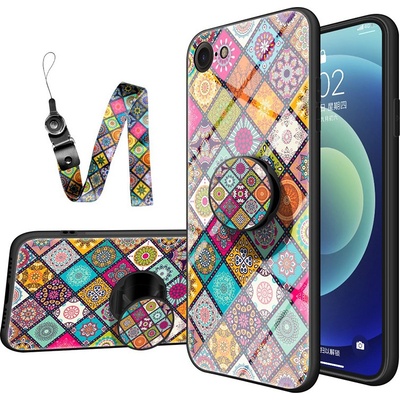 Pouzdro AppleMix Apple iPhone 7 / 8 / SE (2020) / SE (2022) - skleněný / gumové - šňůrka + pop-socket - orientální motiv