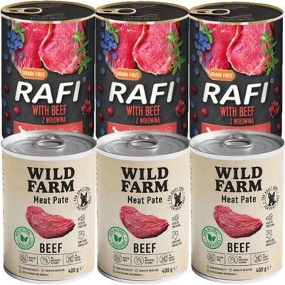 Wild Farm Pate Beef 3 x 400 g a Dolina Noteci Rafi s hovězím masem 3 x 400 g
