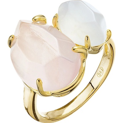 Evolution Group Pozlacený prsten růženín a modrý chalcedon 15025.3