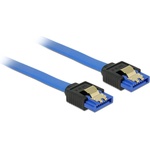 Delock SATA кабел, 6 Gb/s, втулка, прав SATA втулка, права, 10 cm, синя със златисти скоби (84976)
