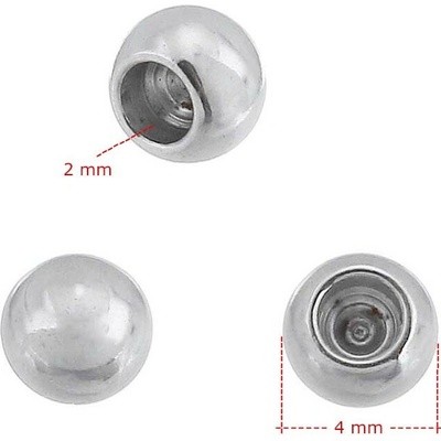 Kuličky s půldírou 3-6mm 304/316L - 1Ks+B - 4/2mm / 100Ks