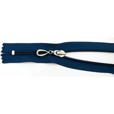 Špirálový zips č. 5 - nedeliteľný - slivkovo modrý so striebornou slzou - dĺžka 16 cm