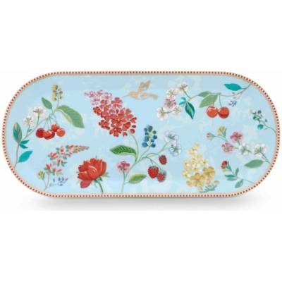 Pip Studio Floral Hummingbirds Servírovací talíř modrý 33,3x15,5