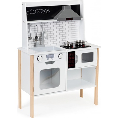 Eco Toys Drevená kuchynka pre deti zvuky + svetlá biela