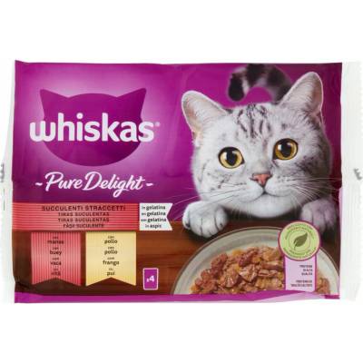 Whiskas jemné trhané mäsové kúsky v lahodnej želatíne 4 ks 85 g
