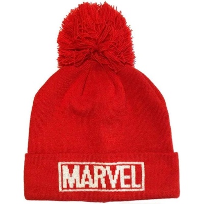 CurePink úpletová zimní čepice Marvel Logo červený