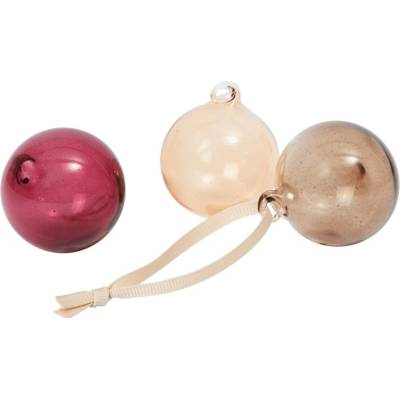 Ferm Living Sklenená vianočná ozdoba Roseate Translucent Ø 8 cm – set 3 ks