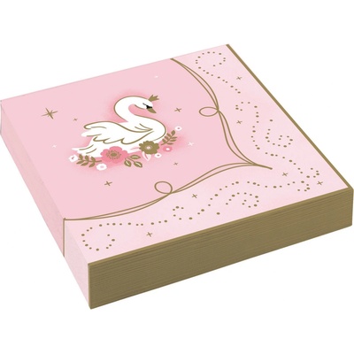 Amscan servítky Princess/Labuť 33x33cm 16ks