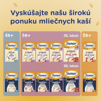 Sunar mléčná krupicová kaše na dobrou noc mix příchutí 6 x 210 g