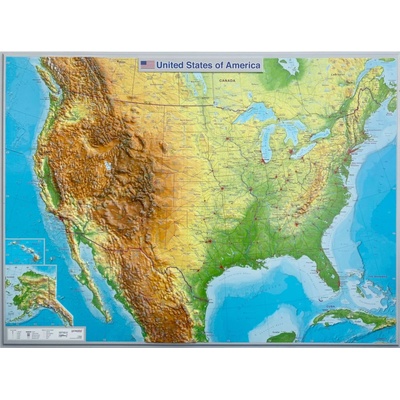 Georelief USA - plastická mapa 80 x 60 cm Varianta: bez rámu, Provedení: plastická mapa