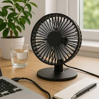 Настолен вентилатор с масивна стоманена основа