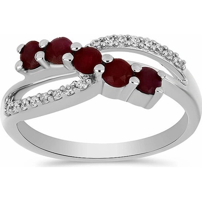 Nefertitis Prsten stříbrný s broušeným rubínem a zirkony 026296 RB
