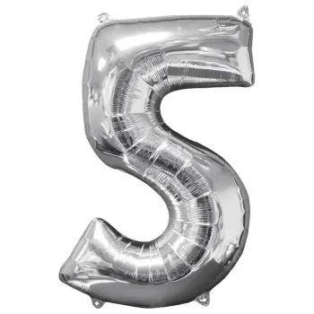 Image 1 of Amscan Балон от фолио - число 5 сребърен 66см