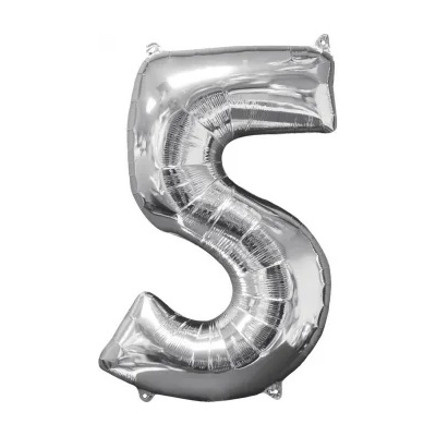 Amscan Балон от фолио - число 5 сребърен 66см