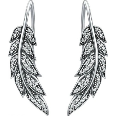 P&J Jewellery stříbrné náušnice třpytivé pírka SE31
