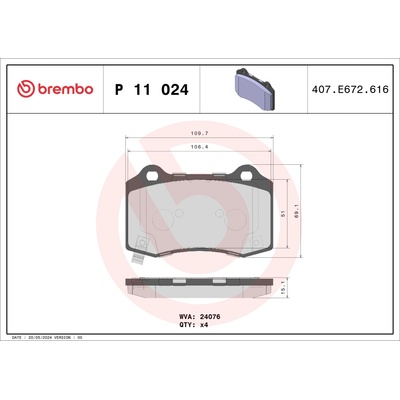 Sada brzdových platničiek, vždy 4 kusy v sade BREMBO P 11 024 (P11024)