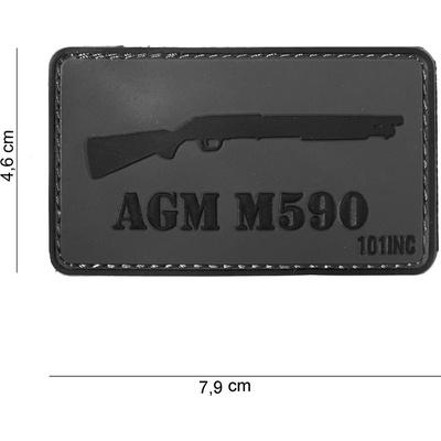 Gumová nášivka 101 Inc zbraň AGM M590 - sivá