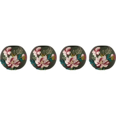 Sada 4ks zelených svícnů Embroider - Ø10*9cm - J-Line by Jolipa