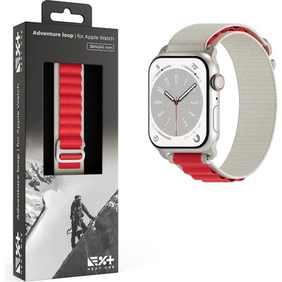 Next One Текстилна каишка за Apple Watch 38мм, 40мм, 41мм, 42мм (2024) - Next One Adventure Loop (бял-червен) (AW-41-ADV-WHRED)
