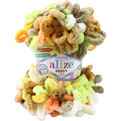 Alize příze Puffy color 6528 žlutá, meruňková, hnědá, bílá