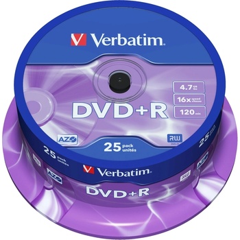 Image 1 of Verbatim Медия, Verbatim DVD+R AZO 4.7GB 16X MATT SILVER SURFACE (25 PACK) (43500)